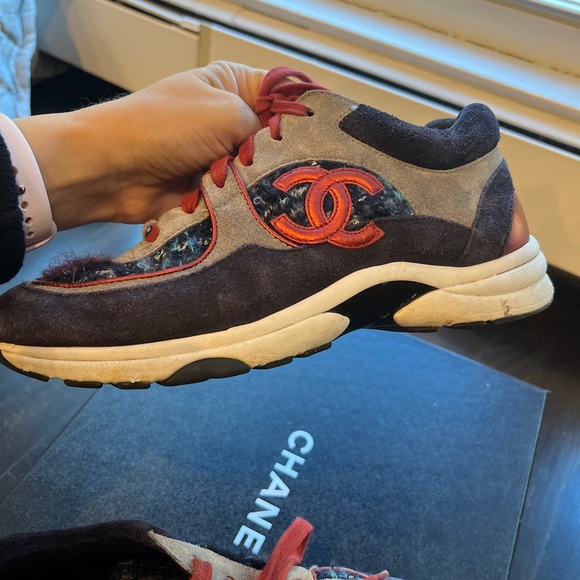 Chanel authentic tweed sneakers navy red grey - Picture 9 of 12